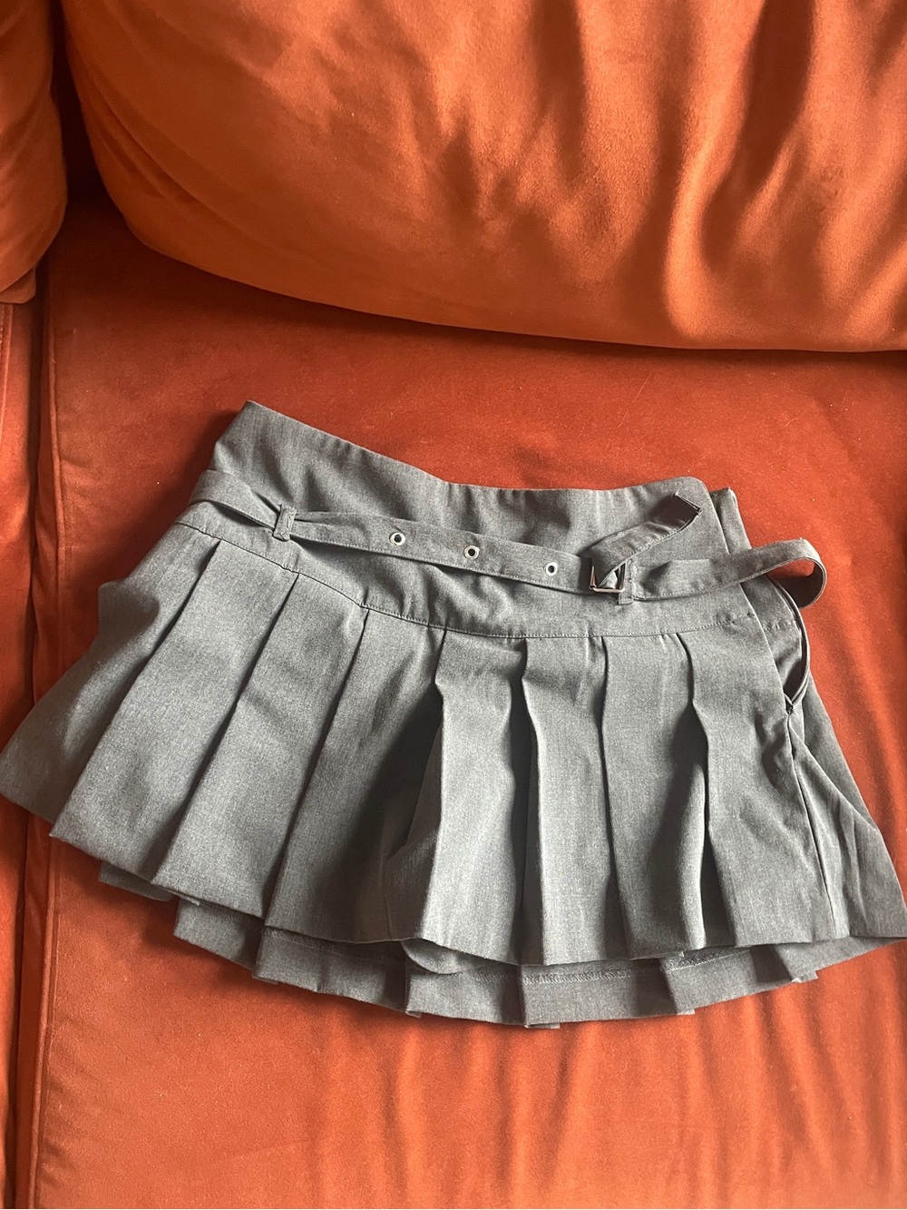 Zara Grey Pleated Mini Skirt with Belt